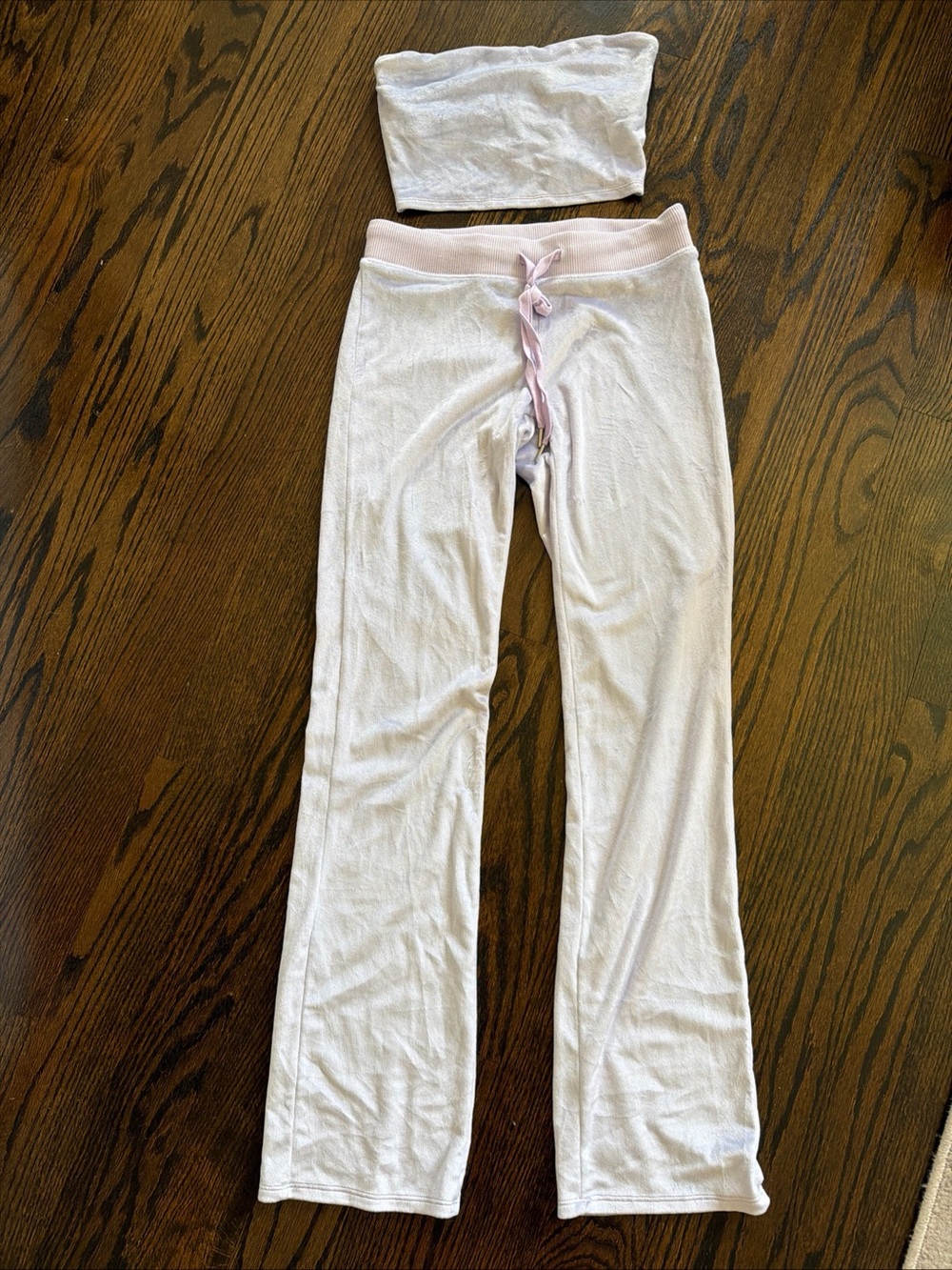 NWOT AERIE LILAC LAVENDER VELOUR TRACKSUIT SET BANDEAU WIDE PANTS DRAWSTRING- XS